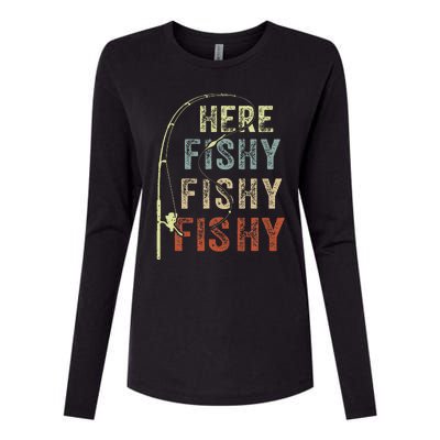 Here Fishy Fishing Bass Dad Women Kids Funny Womens Cotton Relaxed Long Sleeve T-Shirt