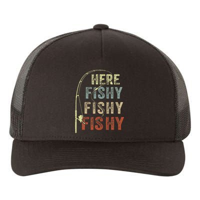 Here Fishy Fishing Bass Dad Women Kids Funny Yupoong Adult 5-Panel Trucker Hat