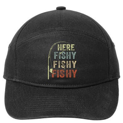 Here Fishy Fishing Bass Dad Women Kids Funny 7-Panel Snapback Hat