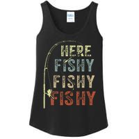 Here Fishy Fishing Bass Dad Women Kids Funny Ladies Essential Tank