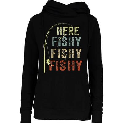 Here Fishy Fishing Bass Dad Women Kids Funny Womens Funnel Neck Pullover Hood