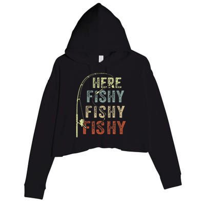 Here Fishy Fishing Bass Dad Women Kids Funny Crop Fleece Hoodie