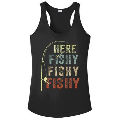 Here Fishy Fishing Bass Dad Women Kids Funny Ladies PosiCharge Competitor Racerback Tank