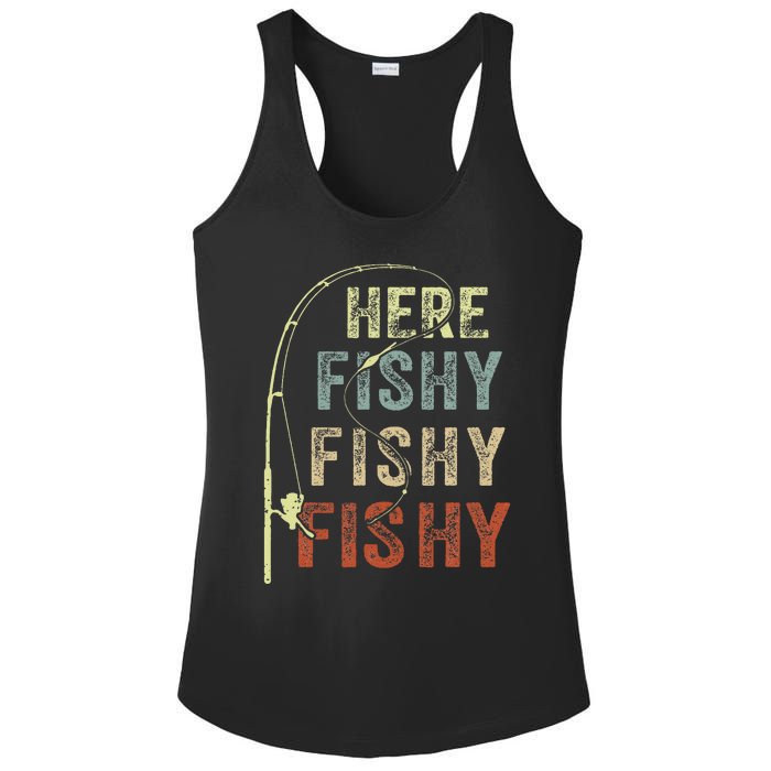 Here Fishy Fishing Bass Dad Women Kids Funny Ladies PosiCharge Competitor Racerback Tank