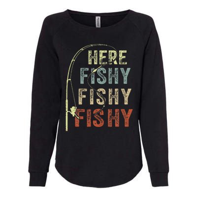 Here Fishy Fishing Bass Dad Women Kids Funny Womens California Wash Sweatshirt