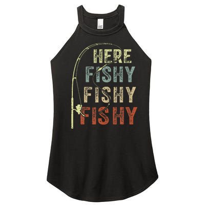 Here Fishy Fishing Bass Dad Women Kids Funny Women’s Perfect Tri Rocker Tank