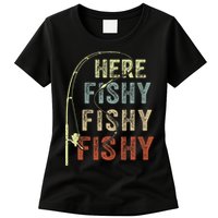 Here Fishy Fishing Bass Dad Women Kids Funny Women's T-Shirt