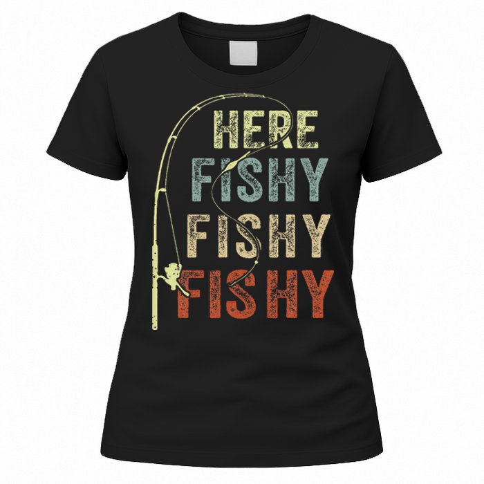 Here Fishy Fishing Bass Dad Women Kids Funny Women's T-Shirt