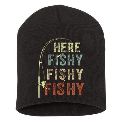 Here Fishy Fishing Bass Dad Women Kids Funny Short Acrylic Beanie