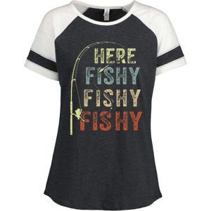 Here Fishy Fishing Bass Dad Women Kids Funny Enza Ladies Jersey Colorblock Tee