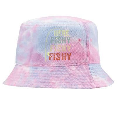 Here Fishy Fishing Bass Dad Women Kids Funny Tie-Dyed Bucket Hat