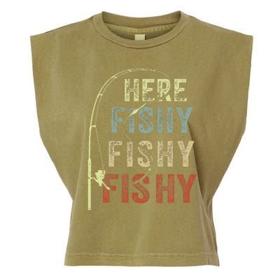 Here Fishy Fishing Bass Dad Women Kids Funny Garment-Dyed Women's Muscle Tee