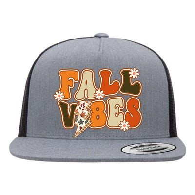 Hello Fall Floral Retro Vibes Flat Bill Trucker Hat