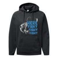 Here Fishy Funny Fishkeeping Aquarist Aquarium Graphic Performance Fleece Hoodie