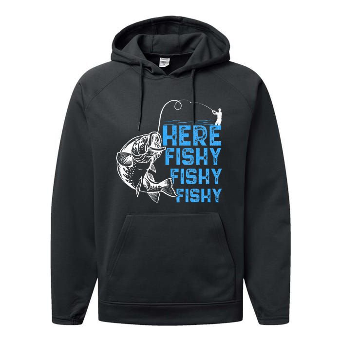 Here Fishy Funny Fishkeeping Aquarist Aquarium Graphic Performance Fleece Hoodie