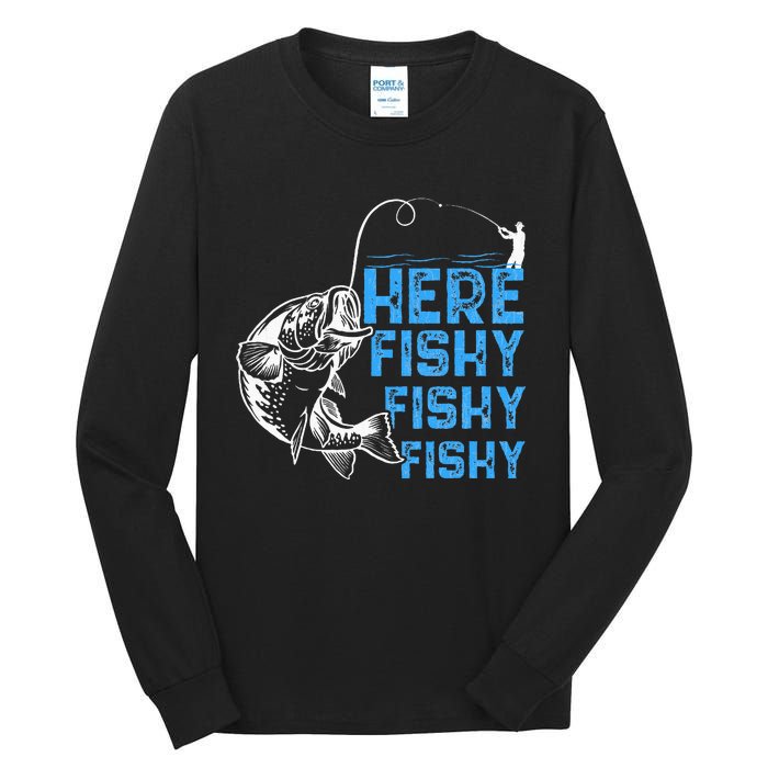 Here Fishy Funny Fishkeeping Aquarist Aquarium Graphic Tall Long Sleeve T-Shirt