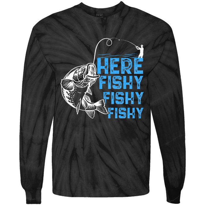 Here Fishy Funny Fishkeeping Aquarist Aquarium Graphic Tie-Dye Long Sleeve Shirt