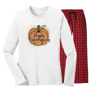 Happy Friendsgiving Fall Pumpkin Gift Women's Long Sleeve Flannel Pajama Set 