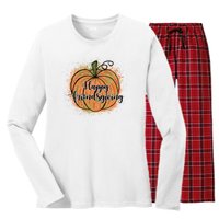 Happy Friendsgiving Fall Pumpkin Gift Women's Long Sleeve Flannel Pajama Set 