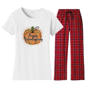 Happy Friendsgiving Fall Pumpkin Gift Women's Flannel Pajama Set