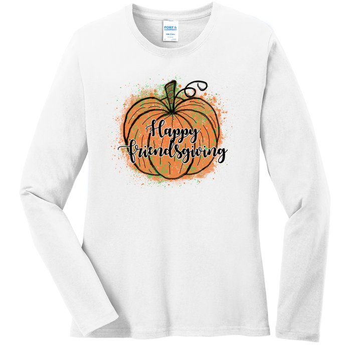 Happy Friendsgiving Fall Pumpkin Gift Ladies Long Sleeve Shirt