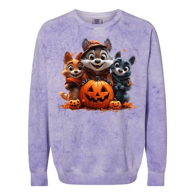 Halloween Fox Friends Trio Colorblast Crewneck Sweatshirt