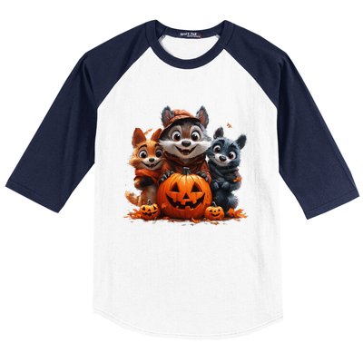 Halloween Fox Friends Trio Baseball Sleeve Shirt