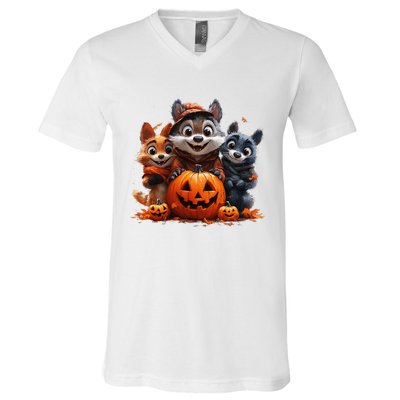 Halloween Fox Friends Trio V-Neck T-Shirt