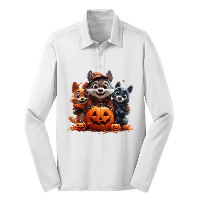 Halloween Fox Friends Trio Silk Touch Performance Long Sleeve Polo