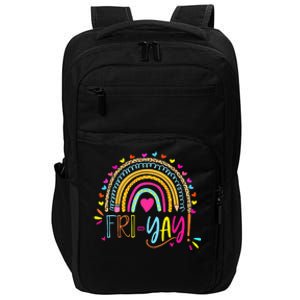 Happy Fri-Yay Friday Lovers Fun Teacher Gift Leopard Rainbow Impact Tech Backpack