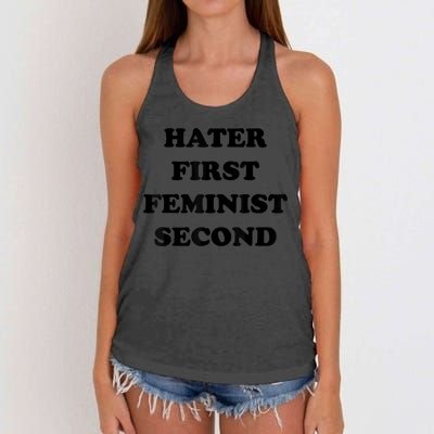 Hater First Feminist Second Funny Women's Knotted Racerback Tank