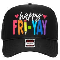 Happy Friyay Funny Fri Yay Teacher Student Friday Weekend High Crown Mesh Back Trucker Hat