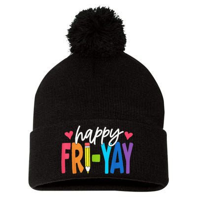 Happy Friyay Funny Fri Yay Teacher Student Friday Weekend Pom Pom 12in Knit Beanie