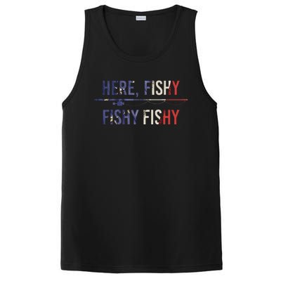 Here Fishy Fish Funny Angling Fishing Dad Fisherman Gift PosiCharge Competitor Tank