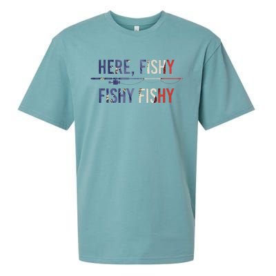 Here Fishy Fish Funny Angling Fishing Dad Fisherman Gift Sueded Cloud Jersey T-Shirt