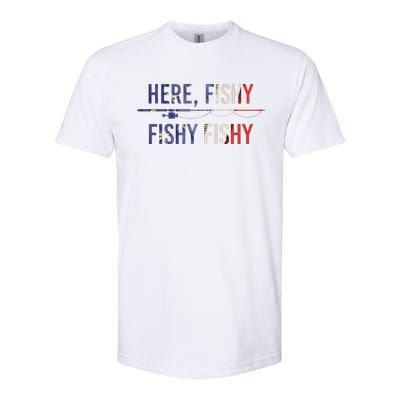 Here Fishy Fish Funny Angling Fishing Dad Fisherman Gift Softstyle CVC T-Shirt