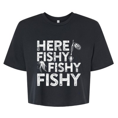 Here Fishy Fisherman Gift Bella+Canvas Jersey Crop Tee