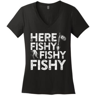 Here Fishy Fisherman Gift Women's V-Neck T-Shirt