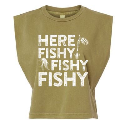 Here Fishy Fisherman Gift Garment-Dyed Women's Muscle Tee