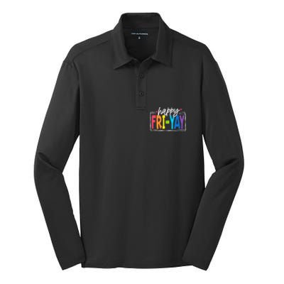 Happy Friyay Friday Funny Teacher Friyay Teacher Silk Touch Performance Long Sleeve Polo