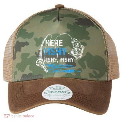 Here Fishy Funny Fishing Fishermen Fish Graphic Legacy Tie Dye Trucker Hat