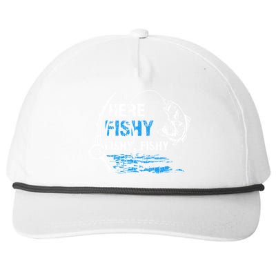 Here Fishy Funny Fishing Fishermen Fish Graphic Snapback Five-Panel Rope Hat