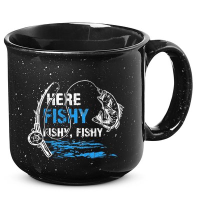 Here Fishy Funny Fishing Fishermen Fish Graphic 15oz Campfire Ceramic Mug