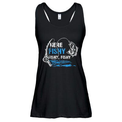 Here Fishy Funny Fishing Fishermen Fish Graphic Ladies Essential Flowy Tank