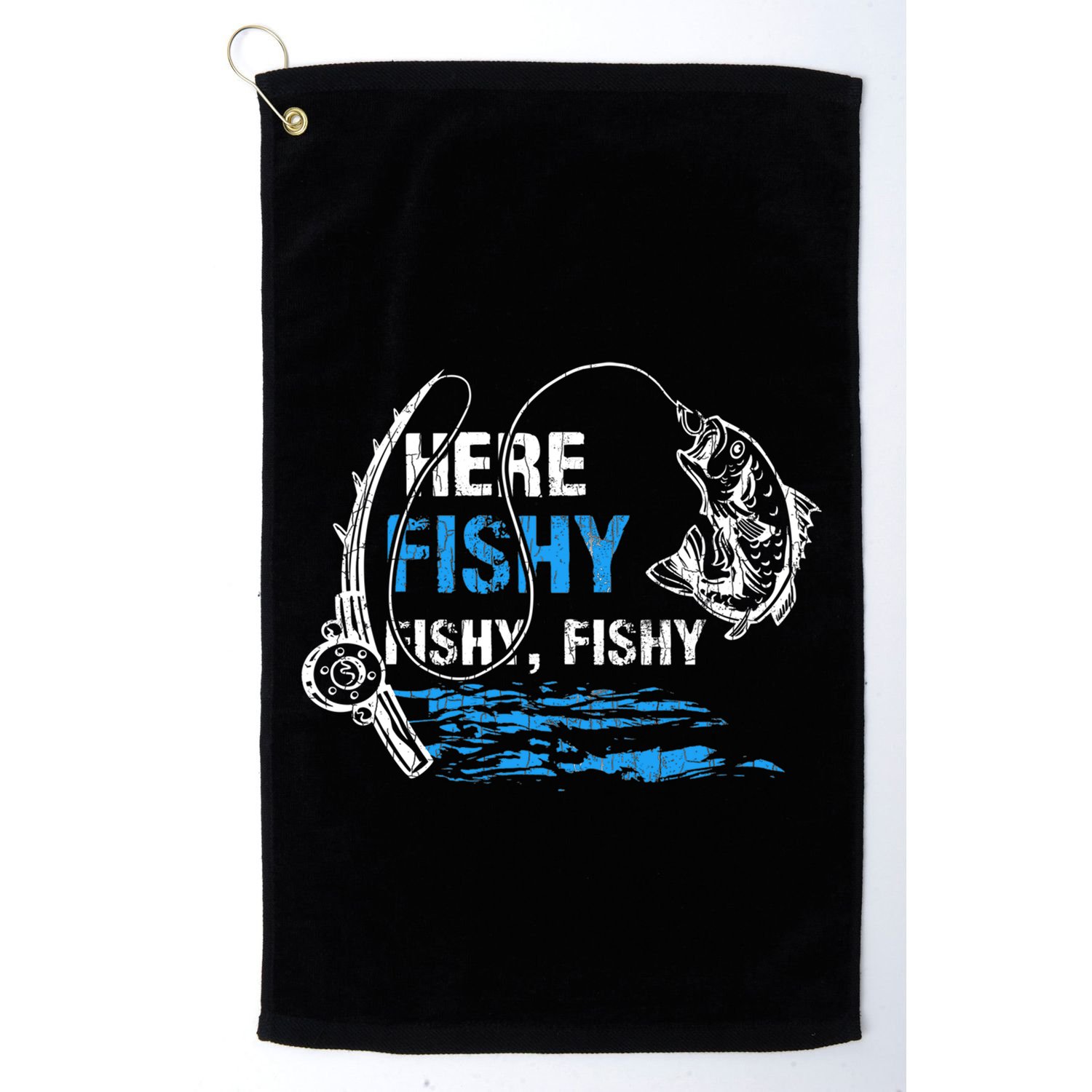 Here Fishy Funny Fishing Fishermen Fish Graphic Golf Towel