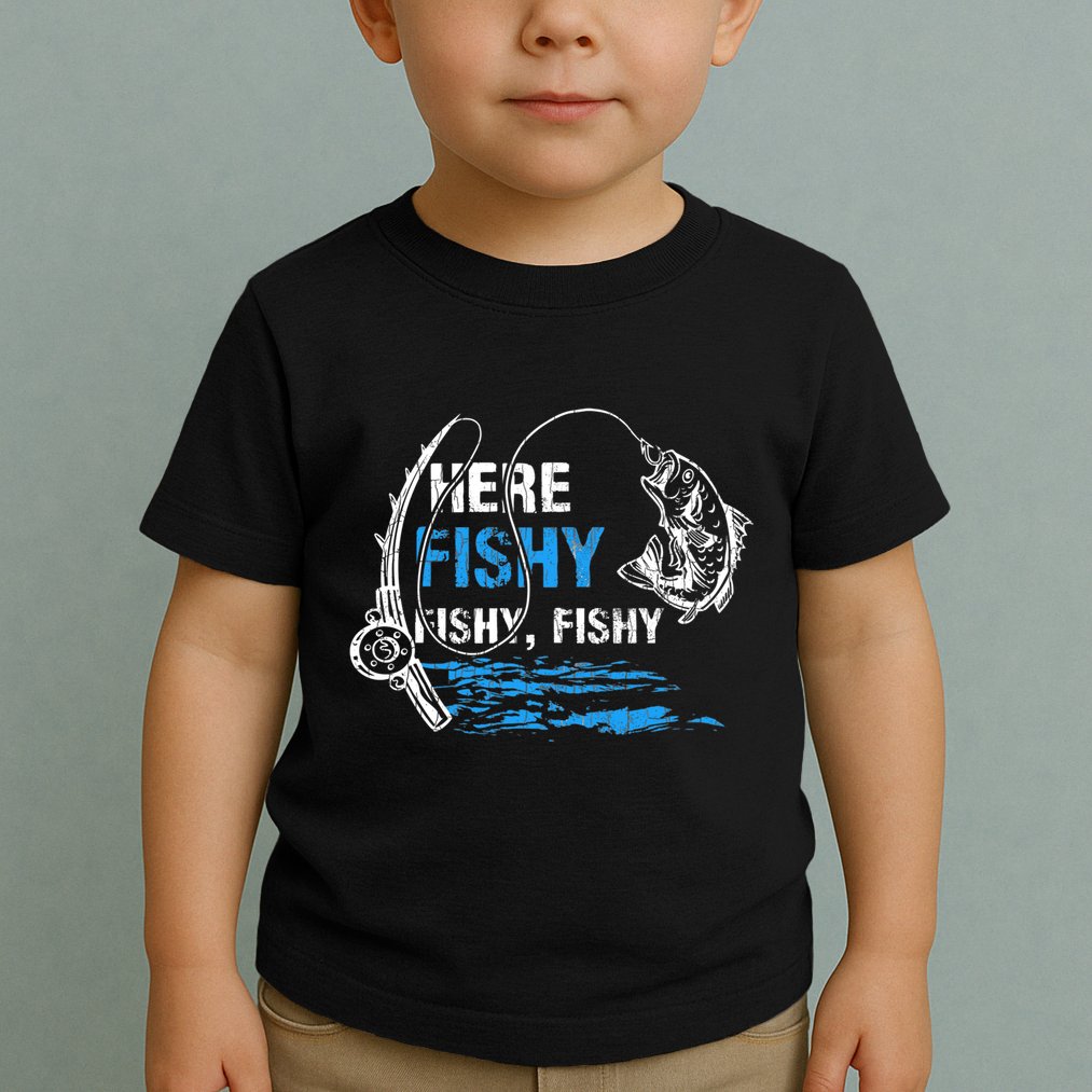 Here Fishy Funny Fishing Fishermen Fish Graphic Toddler T-Shirt