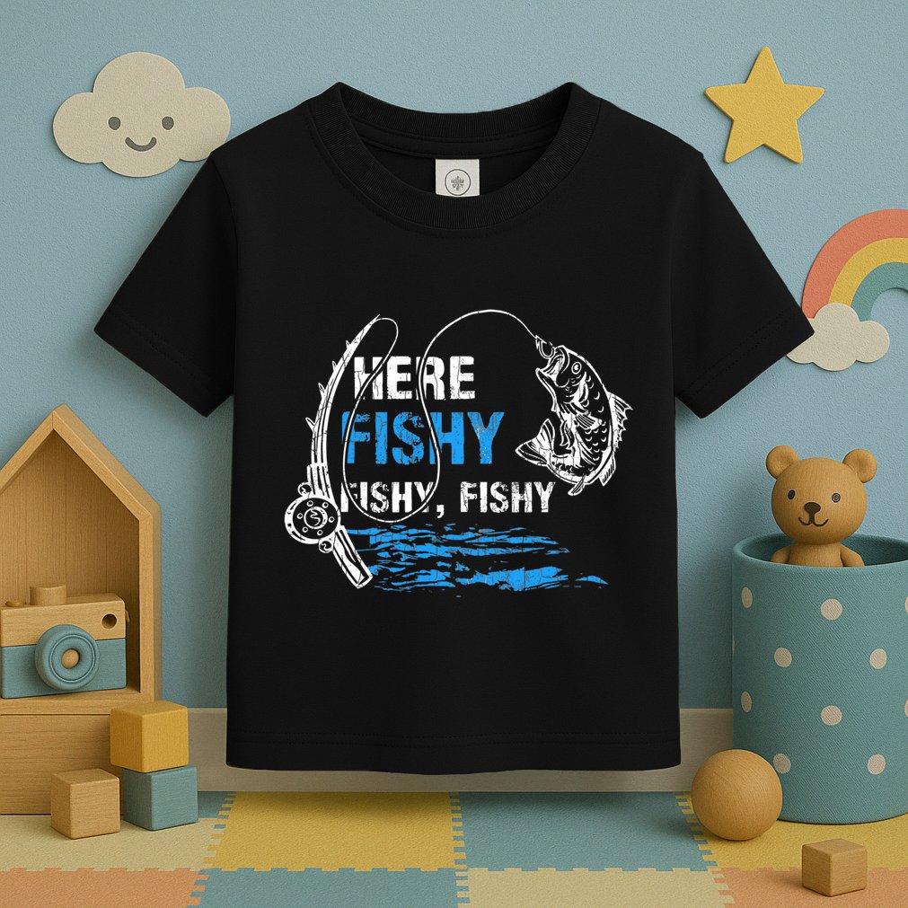 Here Fishy Funny Fishing Fishermen Fish Graphic Toddler T-Shirt