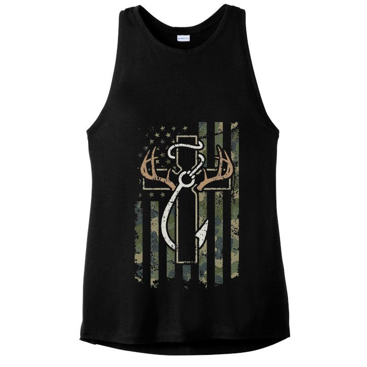 Hunting Fishing Faith Christian Hunter Fisherman Camo USA Ladies PosiCharge Tri-Blend Wicking Tank