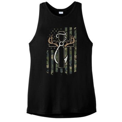 Hunting Fishing Faith Christian Hunter Fisherman Camo USA Ladies PosiCharge Tri-Blend Wicking Tank