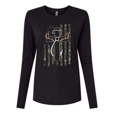 Hunting Fishing Faith Christian Hunter Fisherman Camo USA Womens Cotton Relaxed Long Sleeve T-Shirt